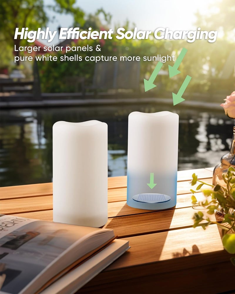 Homemory Solar Candles Outdoor Waterproof, Rechargeable Candles, Solar Powered Flameless Candles for Outdoor, Lanterns, Sensor Only, Dusk to Dawn, 3"x6", Set of 4 - Image 2